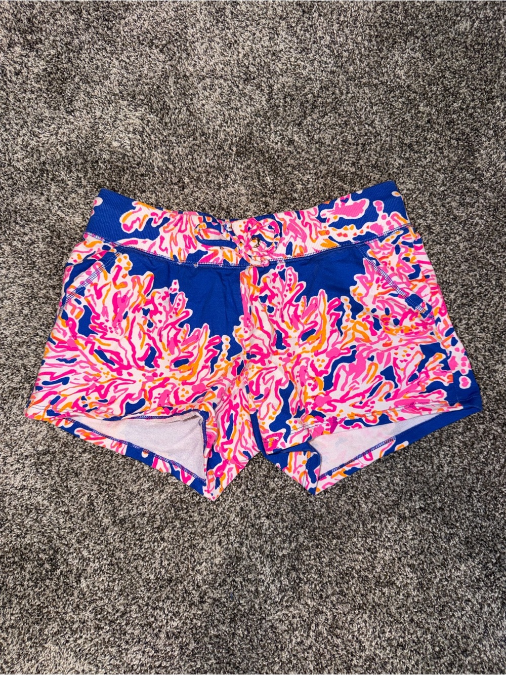 Lilly Pulitzer Bold Royal Blue Shorts with Pink & Orange Floral Print